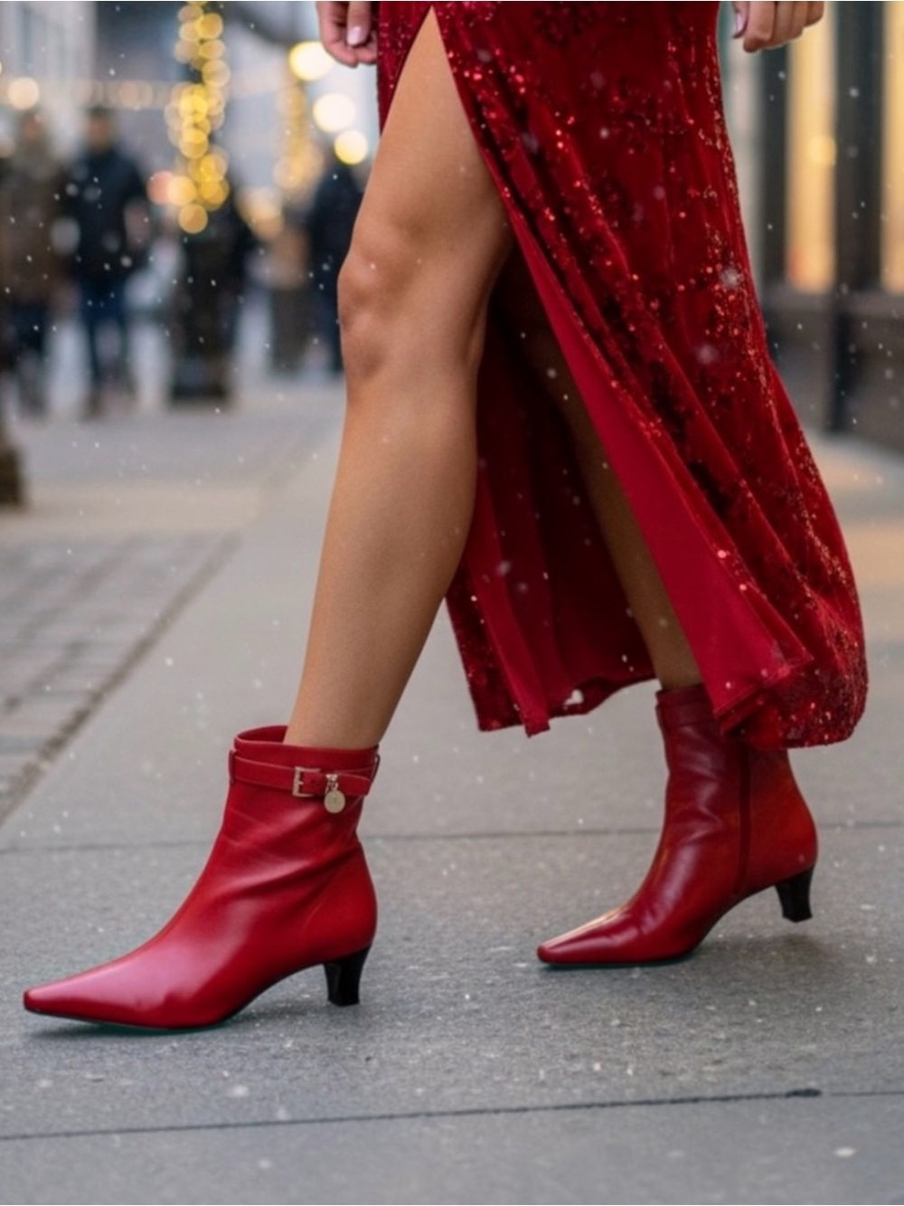 VINTAGE Franco Sarto Red Leather Kitten Heel Ankle Boots